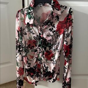 Fashion Nova Floral Button Down Shirt - Red, Black, White